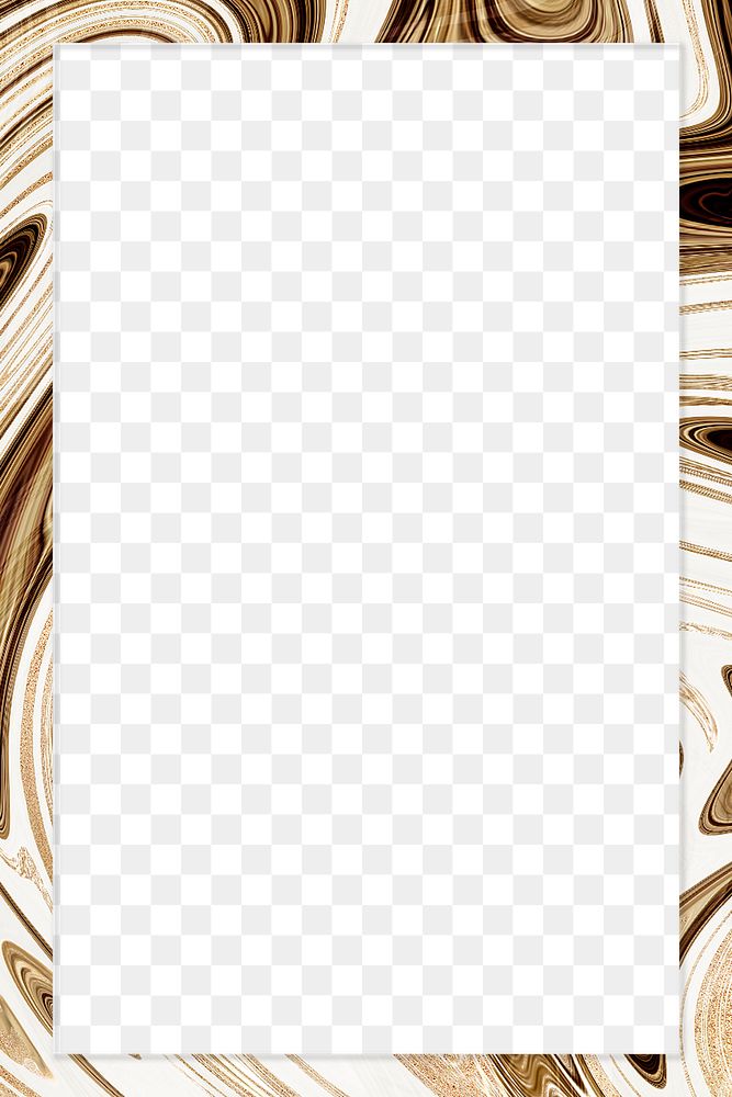 Liquid marble frame png in gold tone
