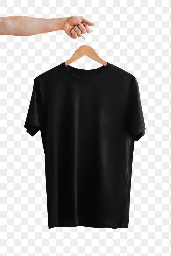 T-shirt png mockup in black on transparent background