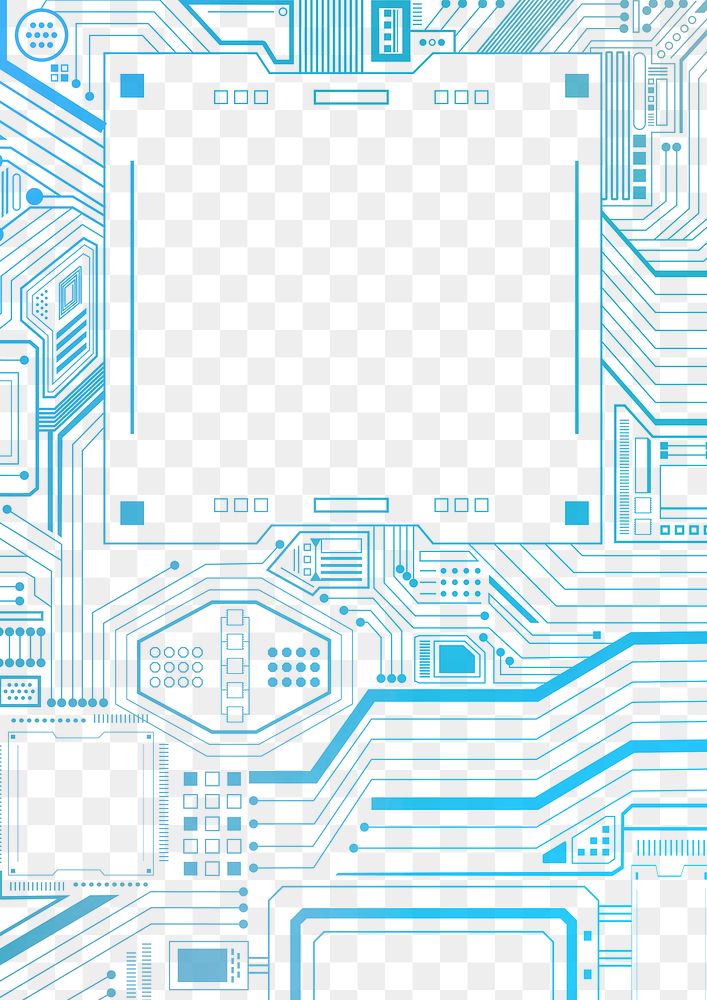 Smart microchip technology background png in gradient blue