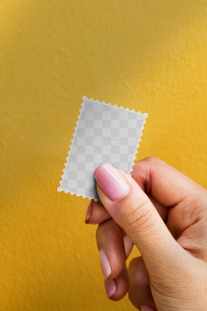 Stamp transparent mockup png in a hand