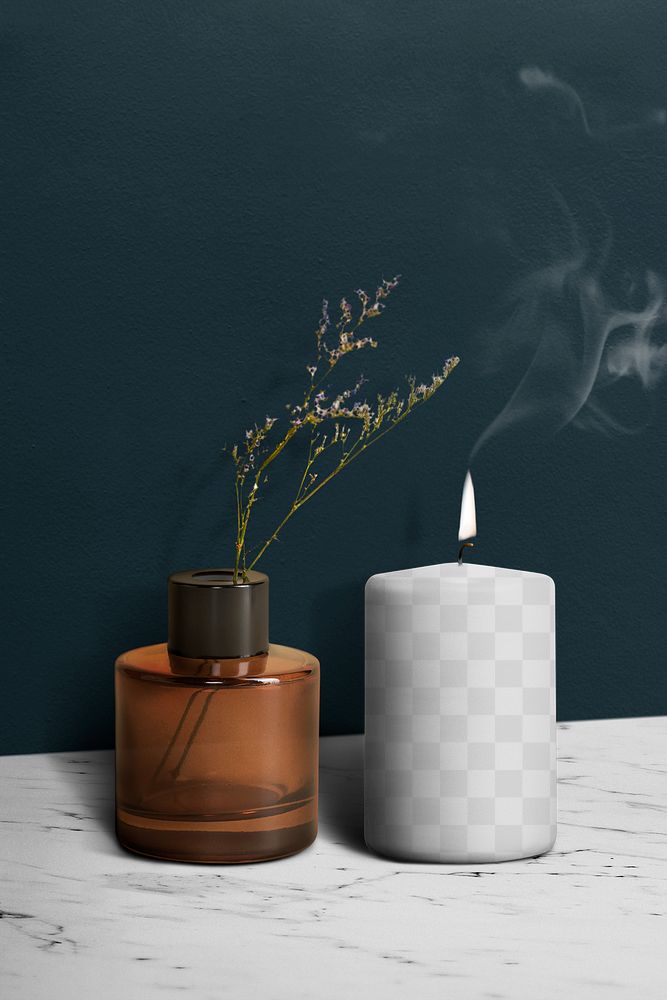 Candle transparent png mockup by flower vase