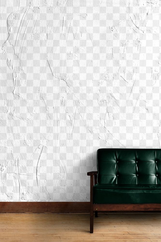 Wall transparent mockup png with sofa in living room