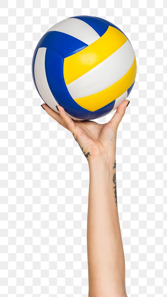 Volleyball ball png in hand sticker on transparent background