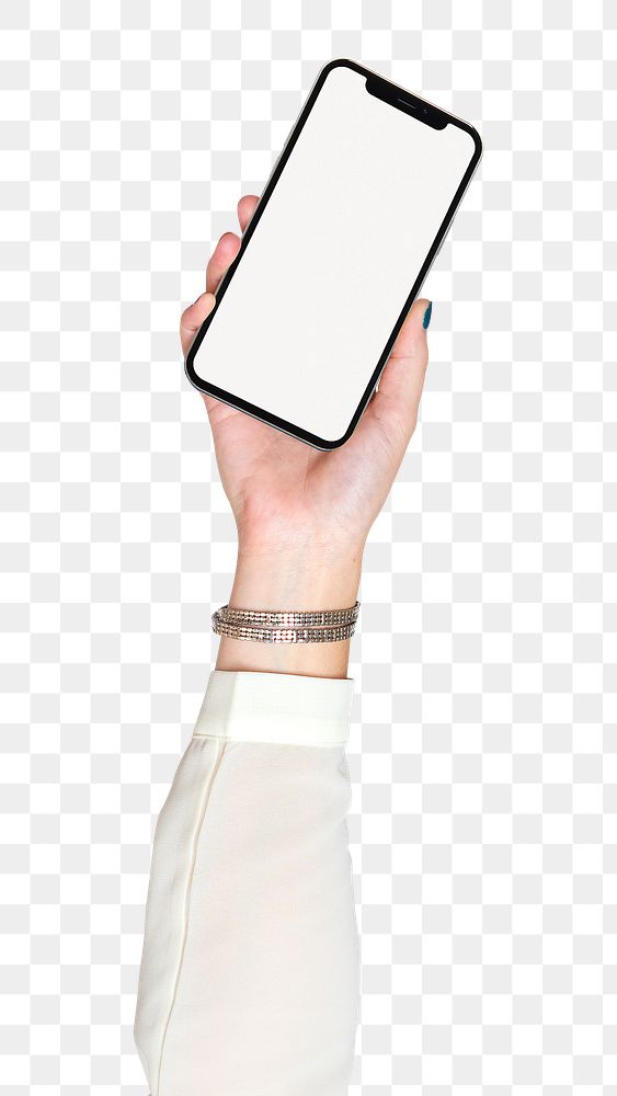 Smartphone png in hand sticker on transparent background