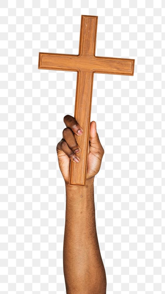Wooden cross png in black hand sticker on transparent background