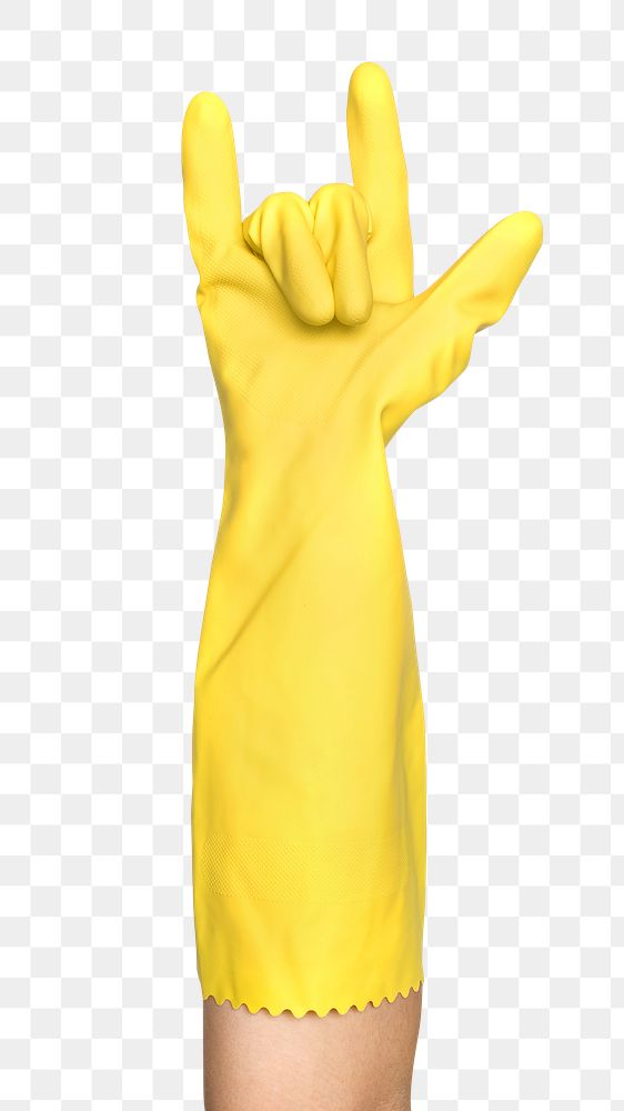 Rubber glove png in hand sticker on transparent background