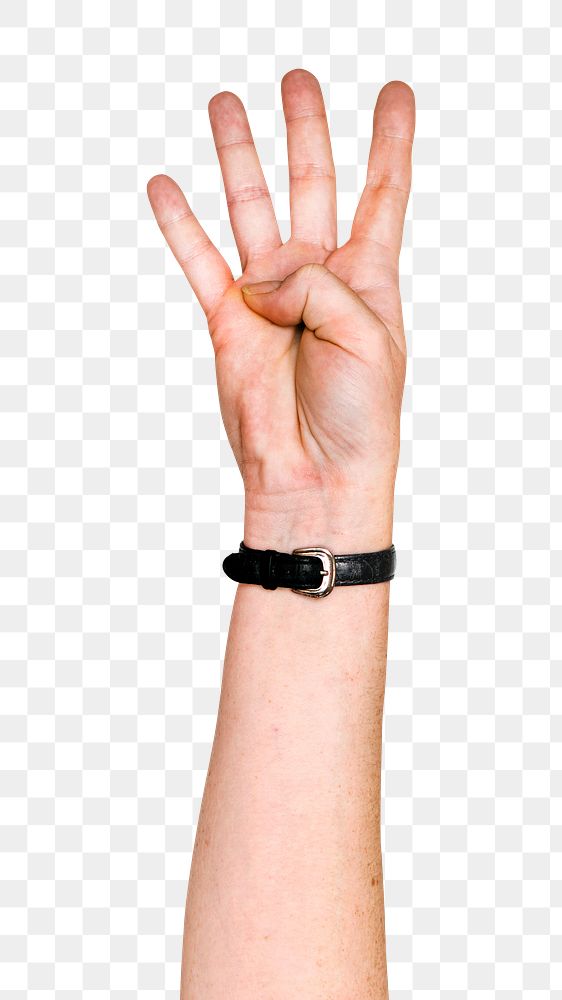 4 fingers png hand gesture sticker, sign language on transparent background