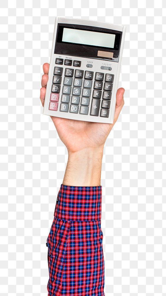 Calculator png in hand sticker on transparent background