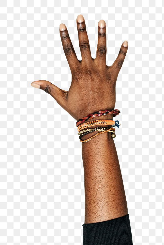 Png five fingers up black hand gesture sticker, sign language on transparent background