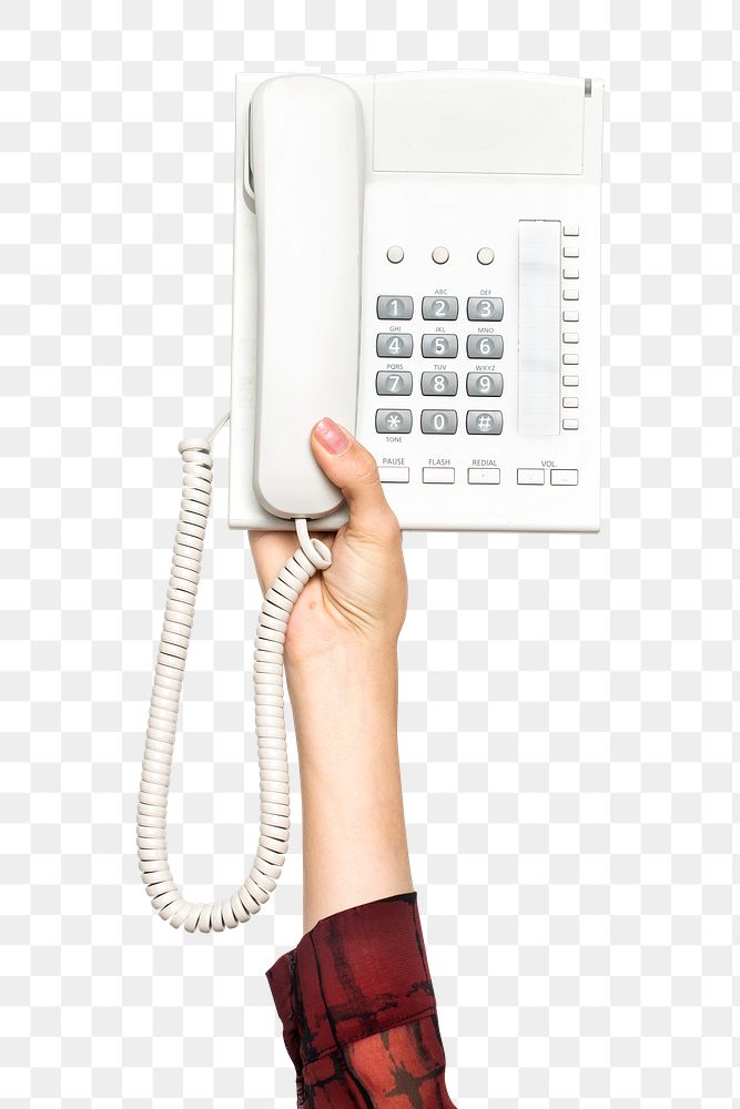Telephone png in hand sticker on transparent background
