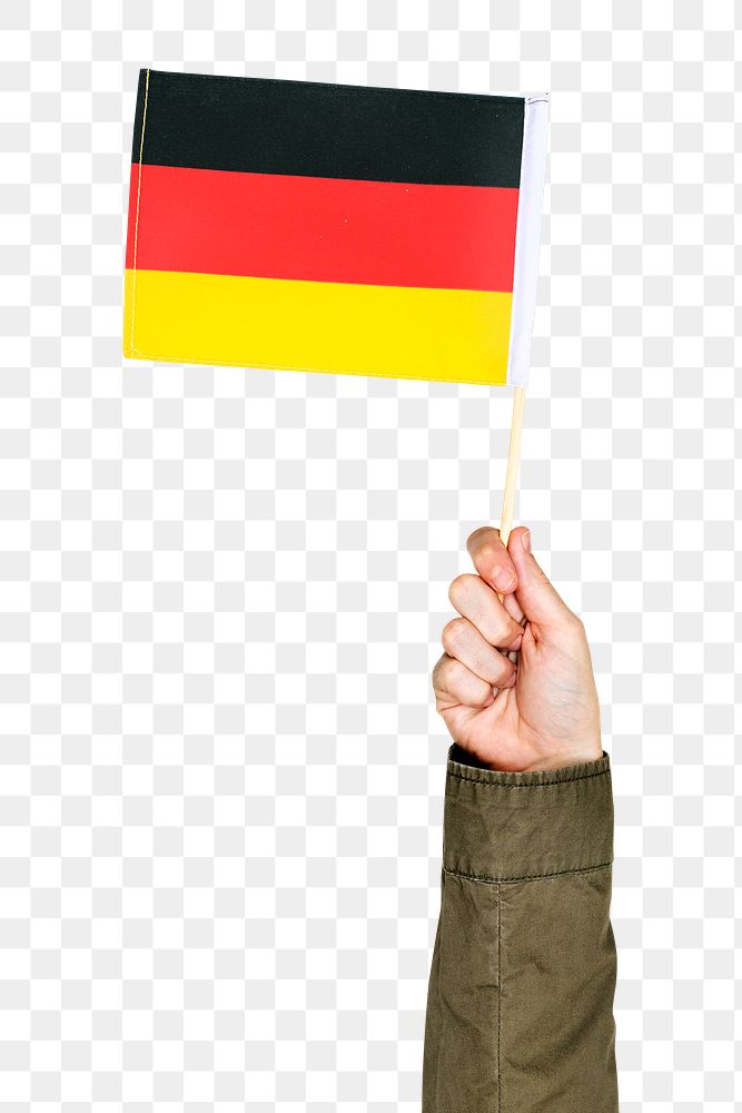 Germany's flag png in hand sticker, national symbol on transparent background