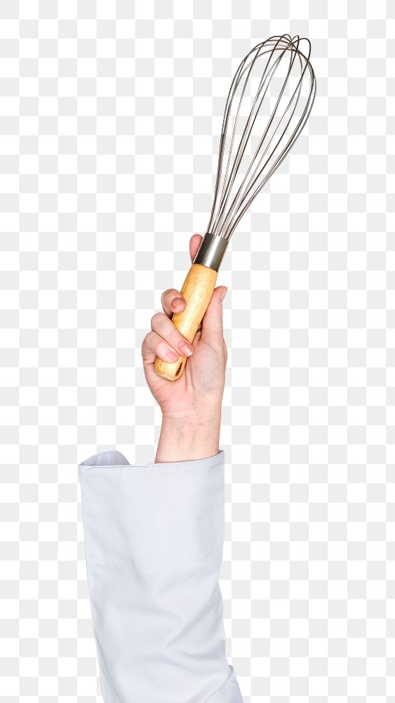Steel whisk png in hand sticker on transparent background