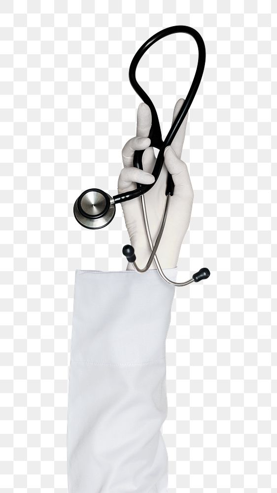 Stethoscope png in hand sticker on transparent background