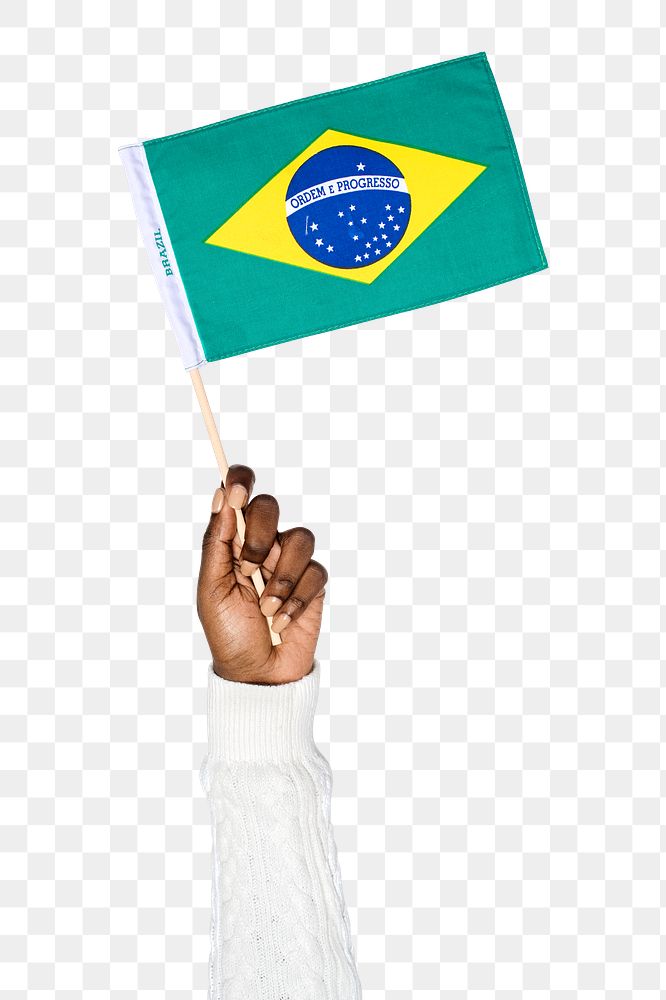 Brazil's flag png in hand sticker on transparent background