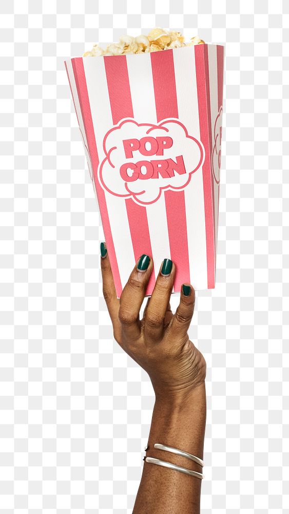 Popcorn png in black hand sticker on transparent background