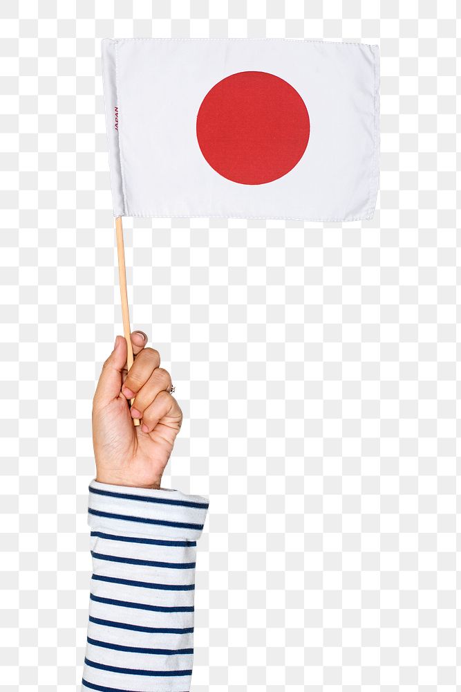 Japan's flag png in hand sticker, national symbol on transparent background