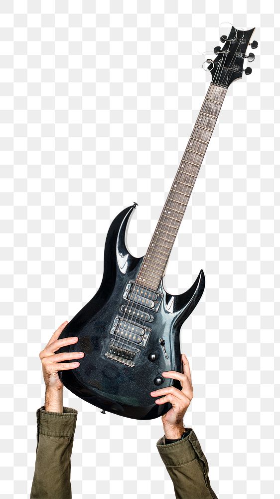Electric guitar png in hand sticker on transparent background
