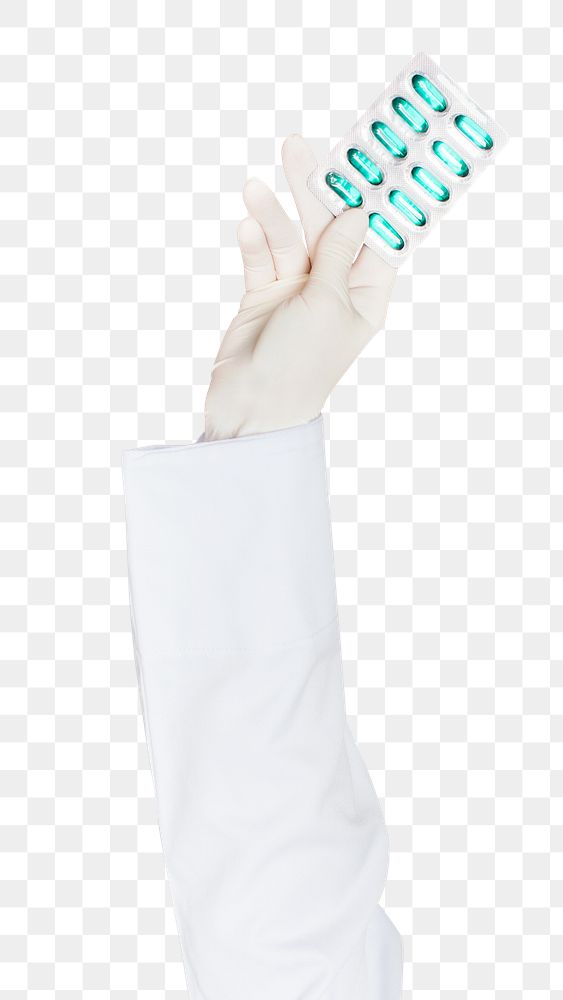 Vitamin tablets png in hand sticker on transparent background
