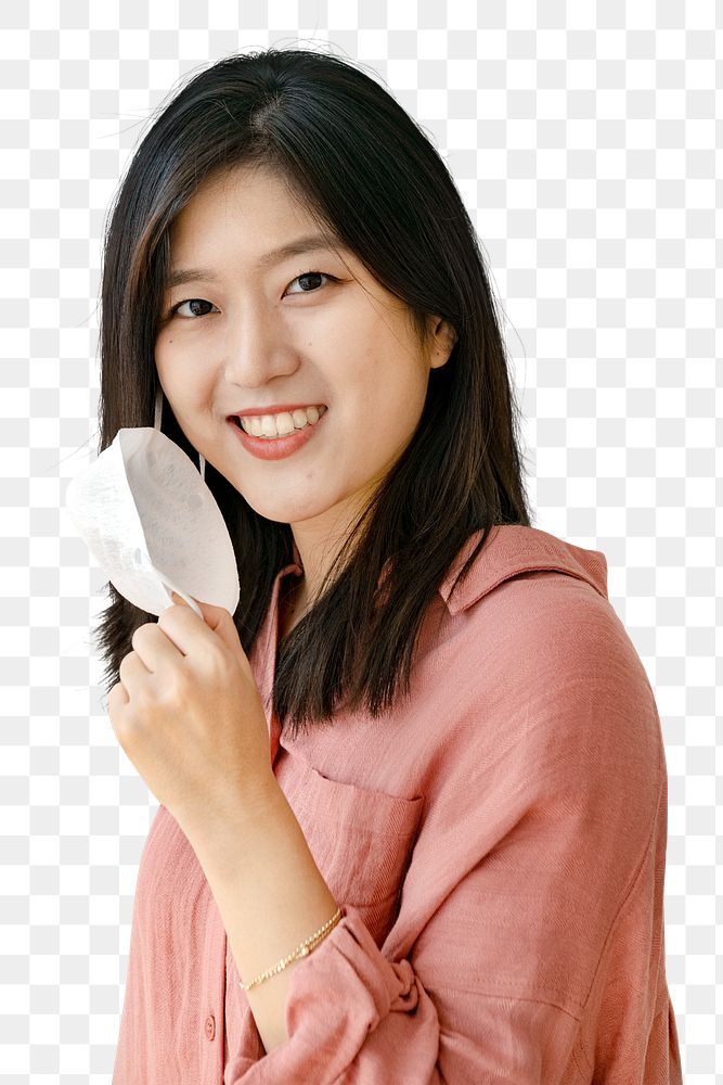 Asian woman wearing a mask mockup transparent png