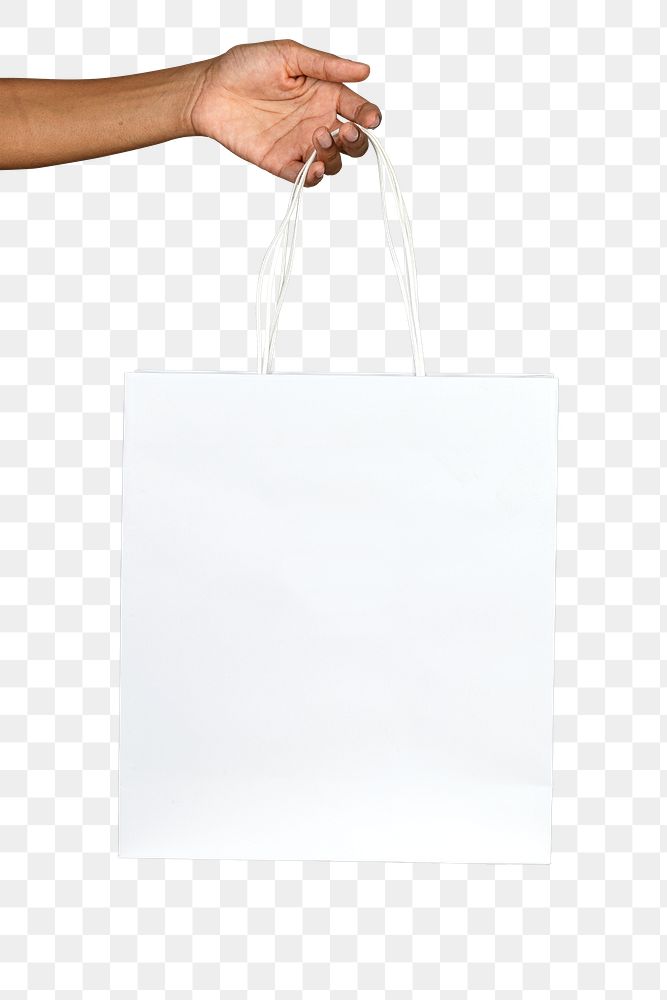 Black woman holding a white paper bag mockup