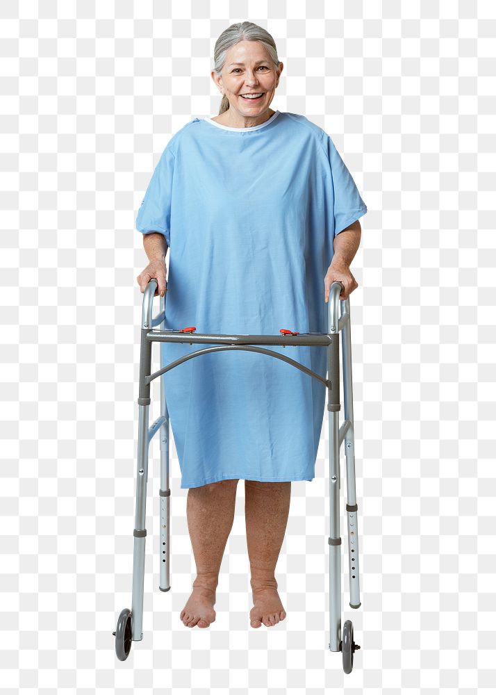 Happy patient using a zimmer frame 