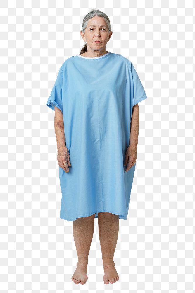Sad senior patient in a hospital gown