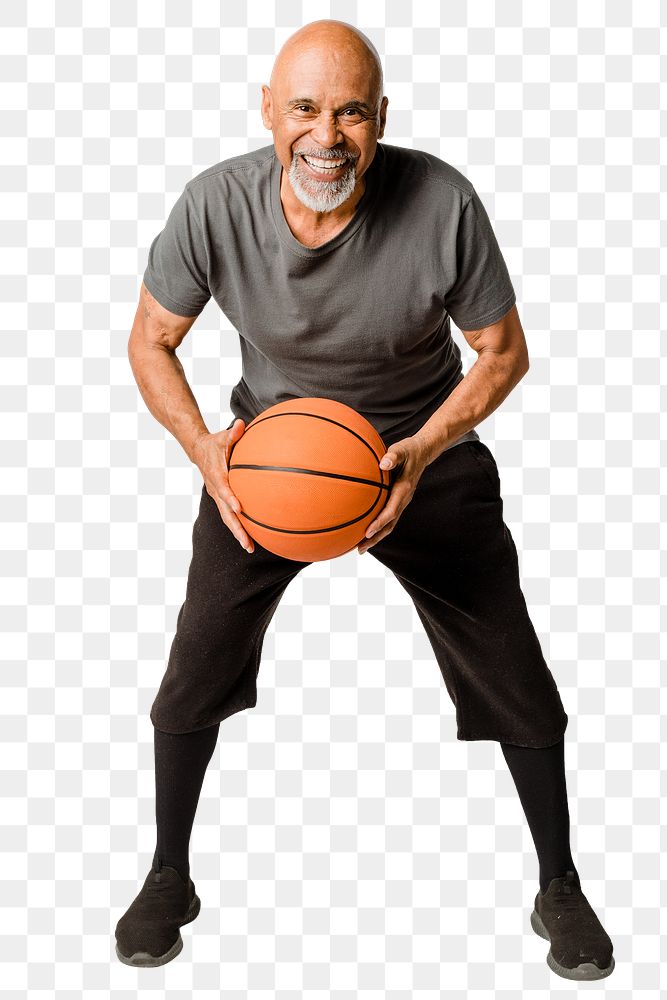 Retired man playing a basketball