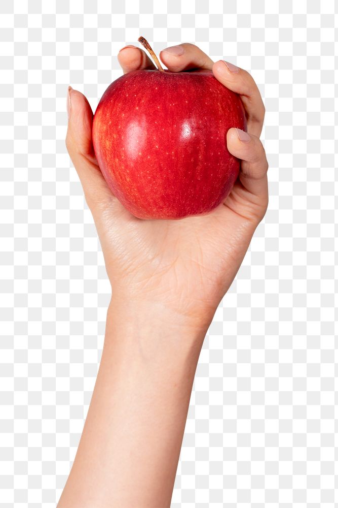 Hand showing a fresh red blush apple transparent png