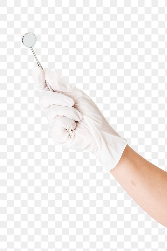 Dentist's hand holding a mouth mirror transparent png