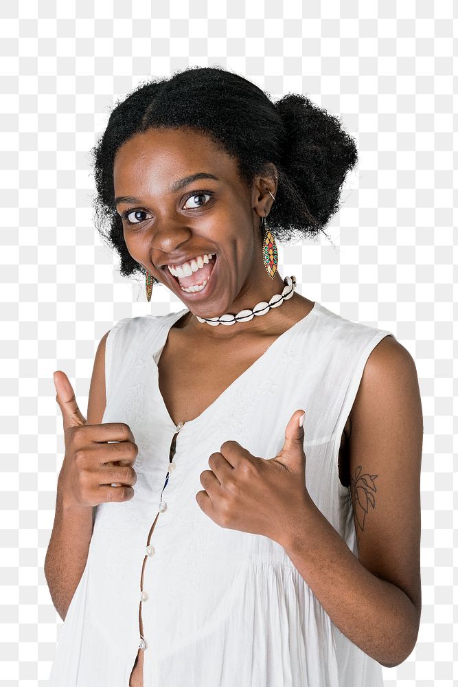 Cheerful African American girl thumbs up transparent png