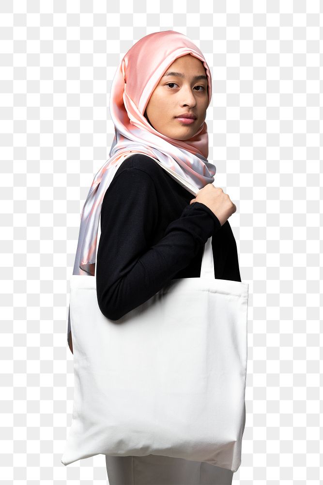 Muslim woman carrying a tote bag transparent png