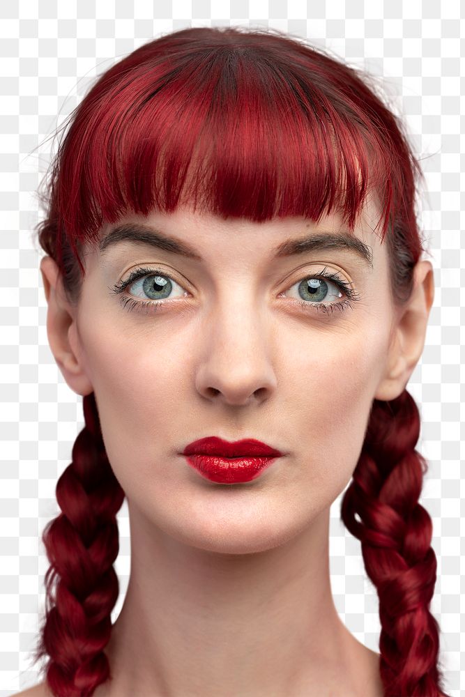 Beautiful woman with braided red hair headshot transparent png
