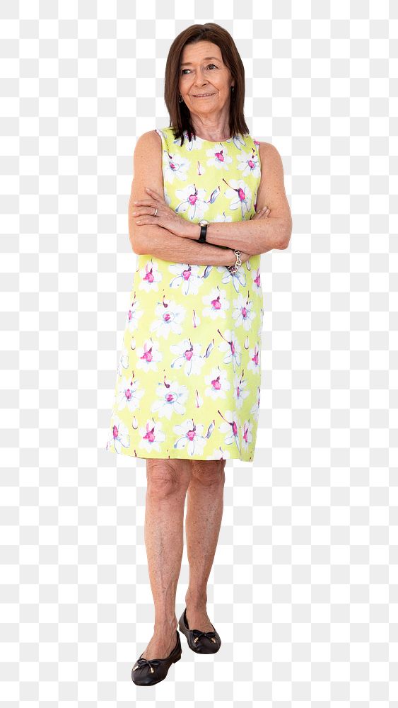 Happy senior woman in a floral dress transparent png 