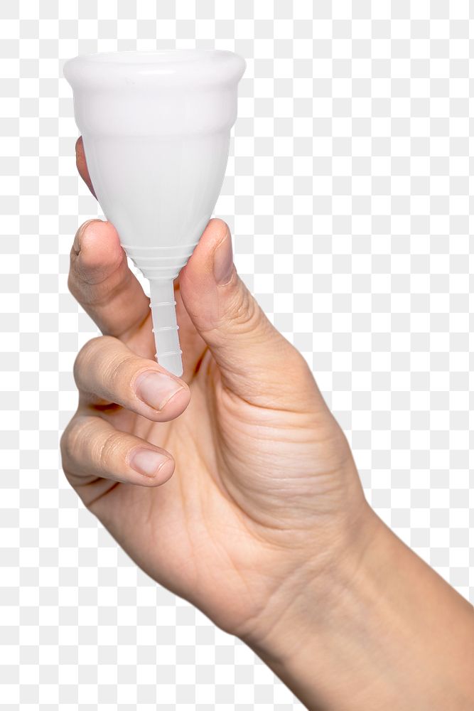 Hand holding white menstrual cup transparent png
