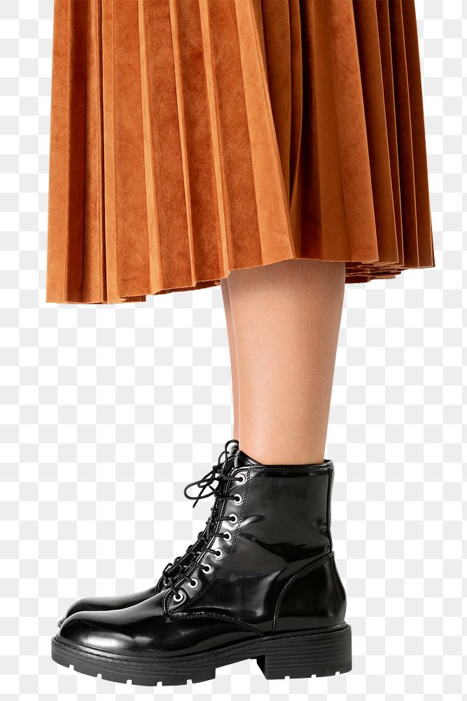 Woman in a skirt wearing combat boots 