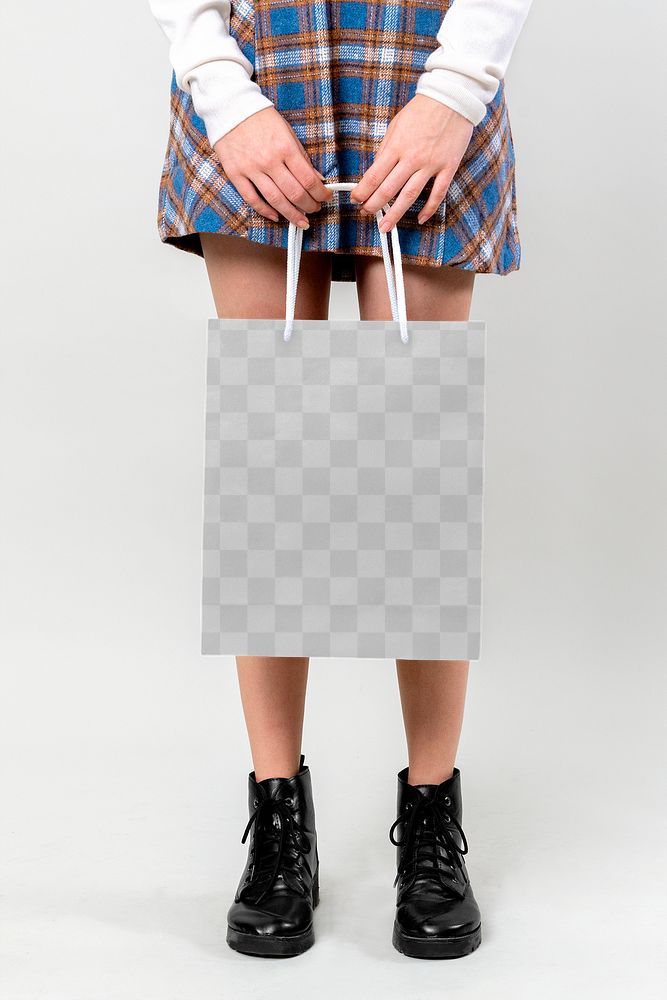 Woman carrying a shopping bag mockup transparent png