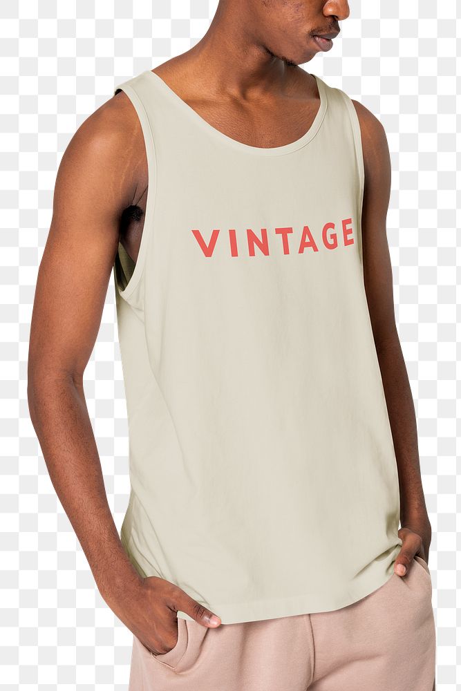 Png tank top cream mockup vintage men&rsquo;s summer apparel shoot