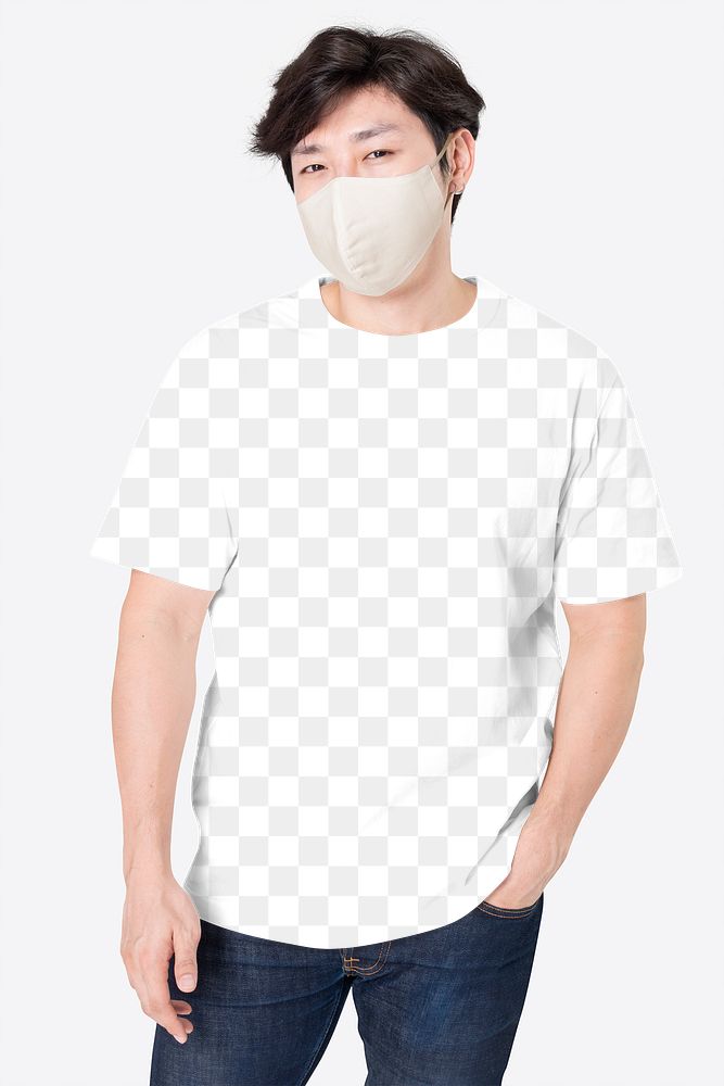 Png men's t-shirt transparent mockup in new normal