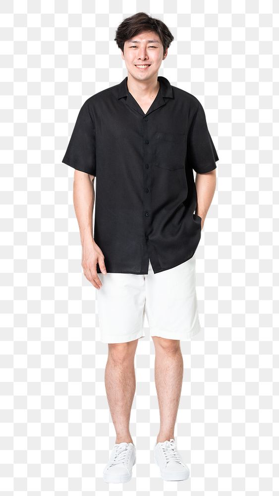 Man png mockup in black shirt casual wear full body