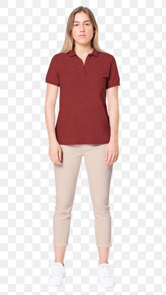 Woman png mockup in polo shirt  casual business wear full body