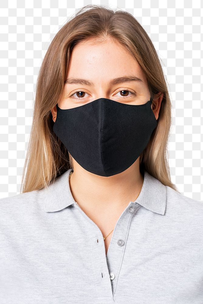Png woman mockup in polo shirt with face mask in the new normal