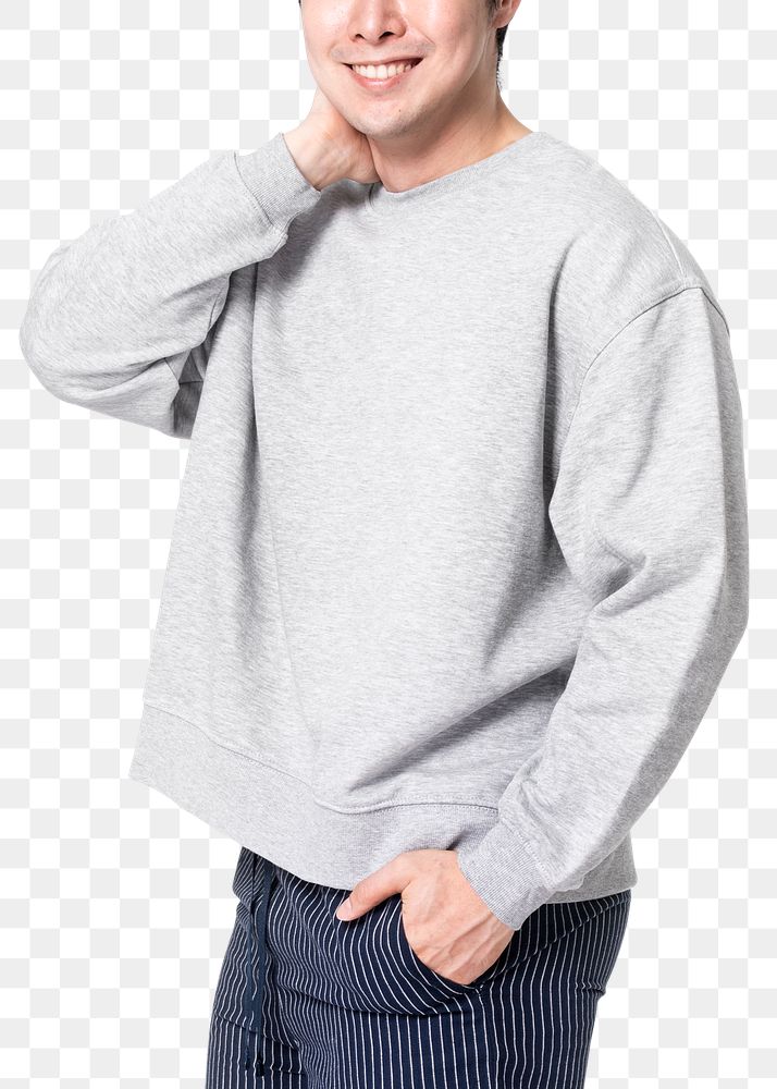 Man png mockup in gray long sleeve pajamas sleepwear apparel