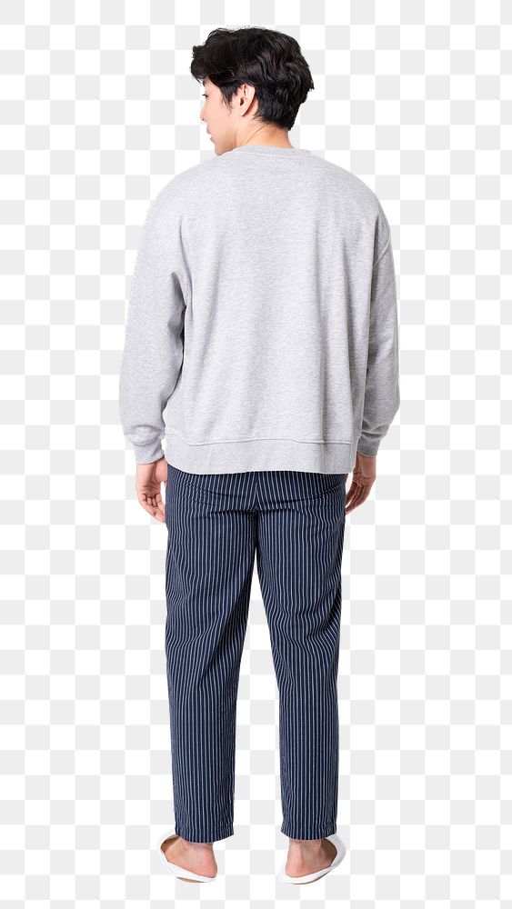 Man png mockup in color long sleeve pajamas sleepwear apparel rear view