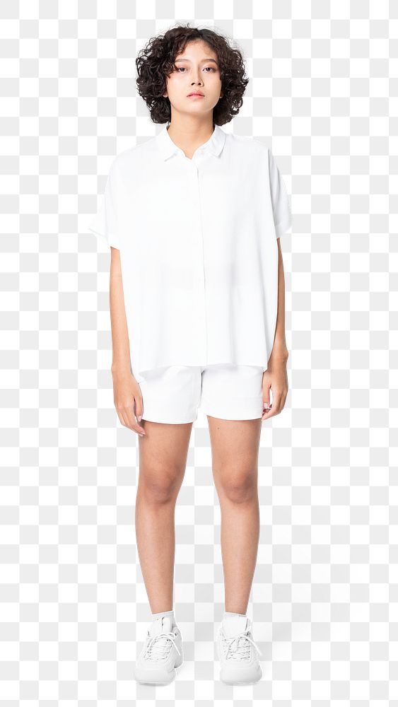 Woman png mockup in white shorts basic wear full body