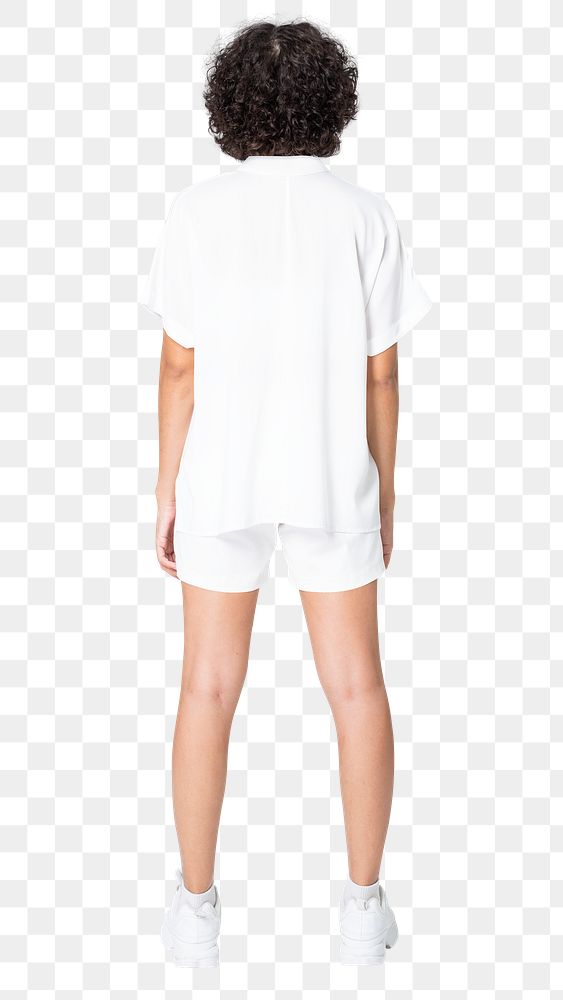 Woman png mockup in white blouse basic wear rear view
