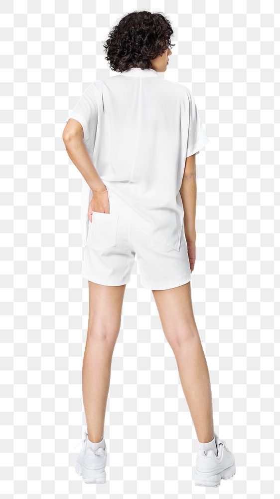 Woman png mockup in white shorts basic wear rear view