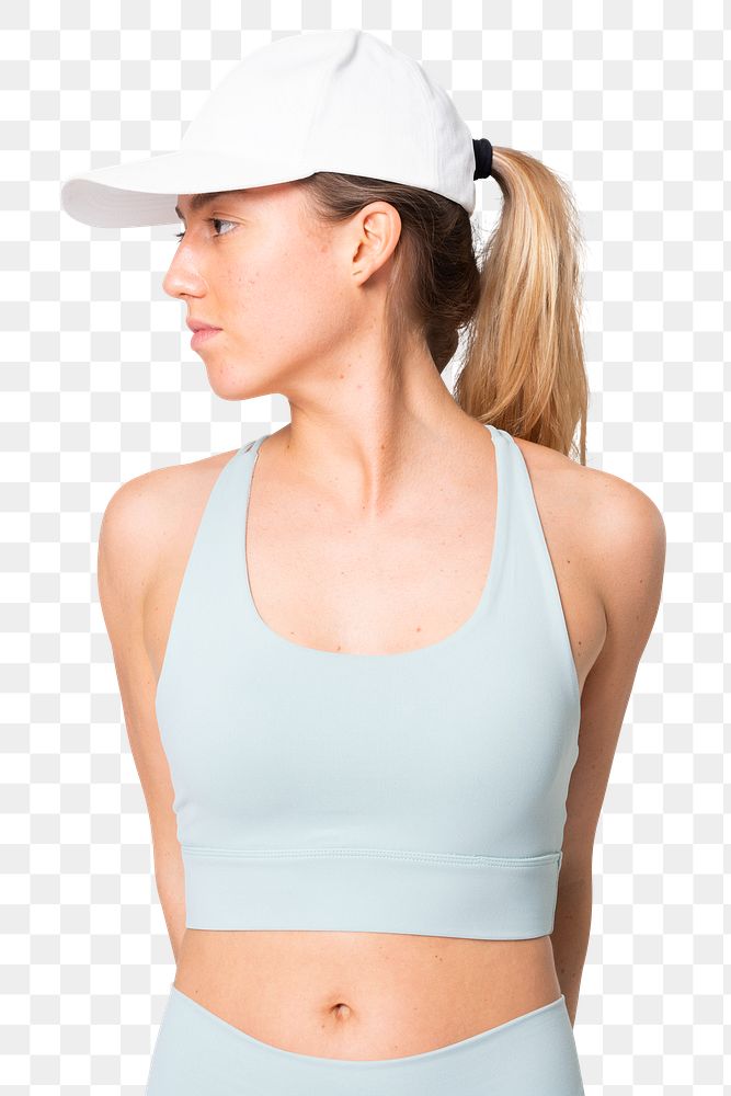 Png woman in blue sports bra mockup sportswear apparel studio shoot