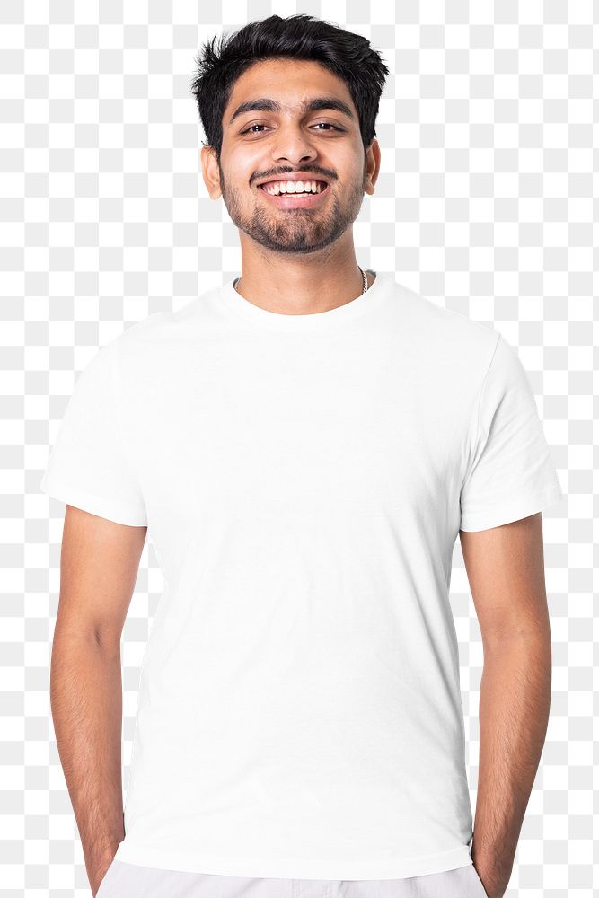 Png man mockup in white t-shirt transparent background