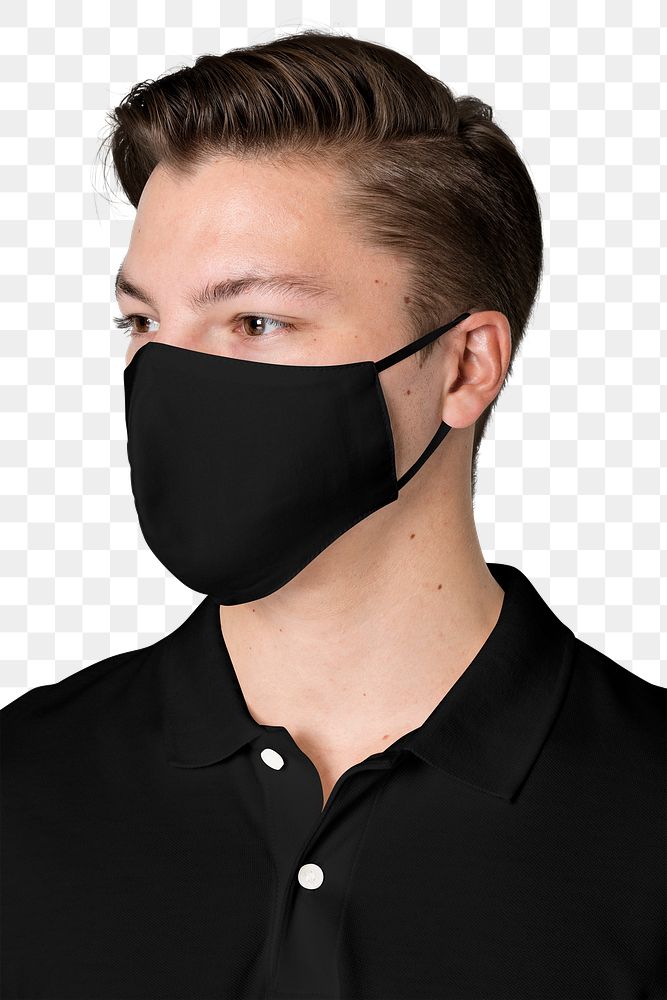 Png man wearing black mask mockup for COVID-19 protection campaign
