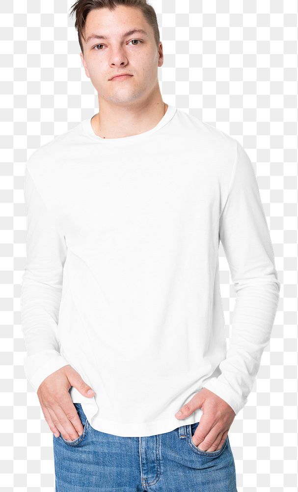 Png man mockup in white long sleeve tee with design space